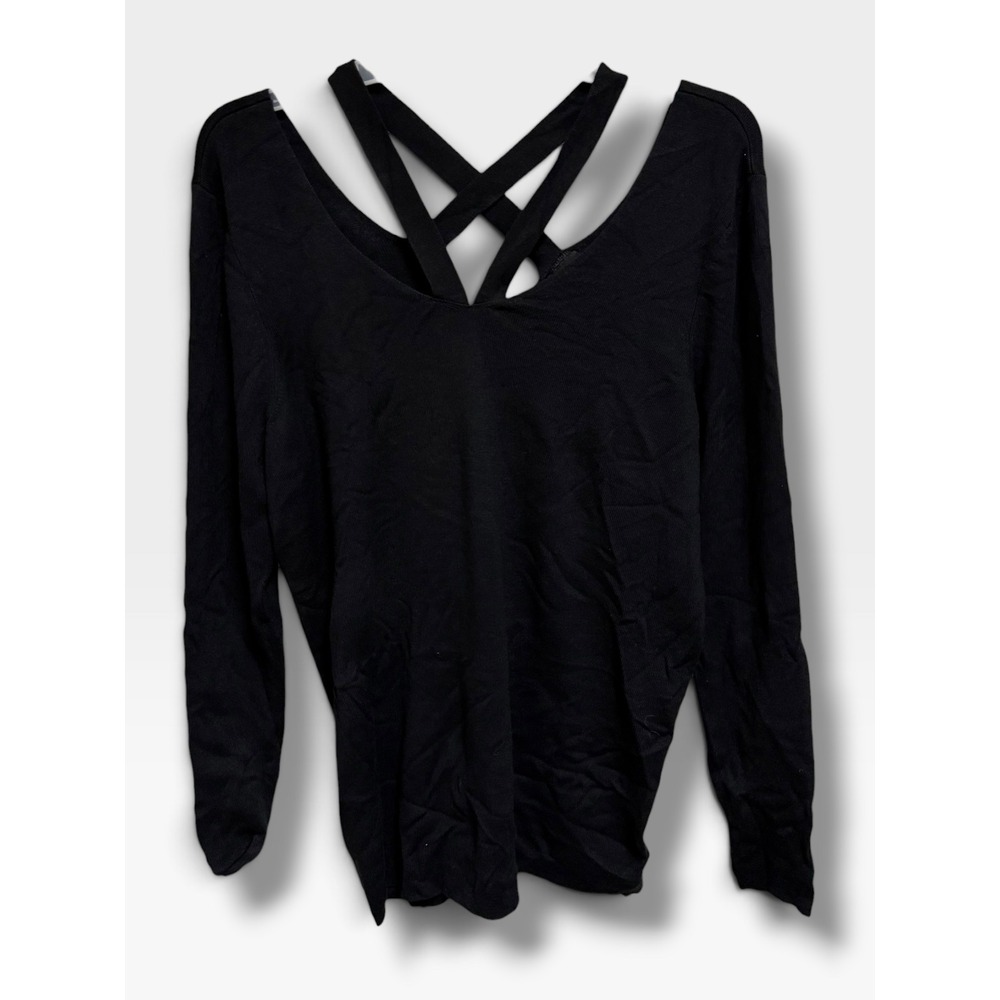 Lane Bryant Womens Black Crisscross V-Neck Long Sleeve Ribbed Knit Top 18/20 NEW